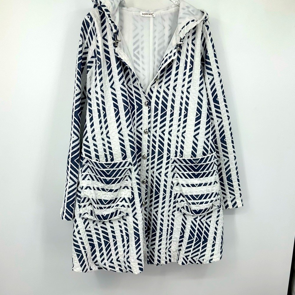 Darkwin Blue White Print Jacket with Hood Womens XXL | W498
